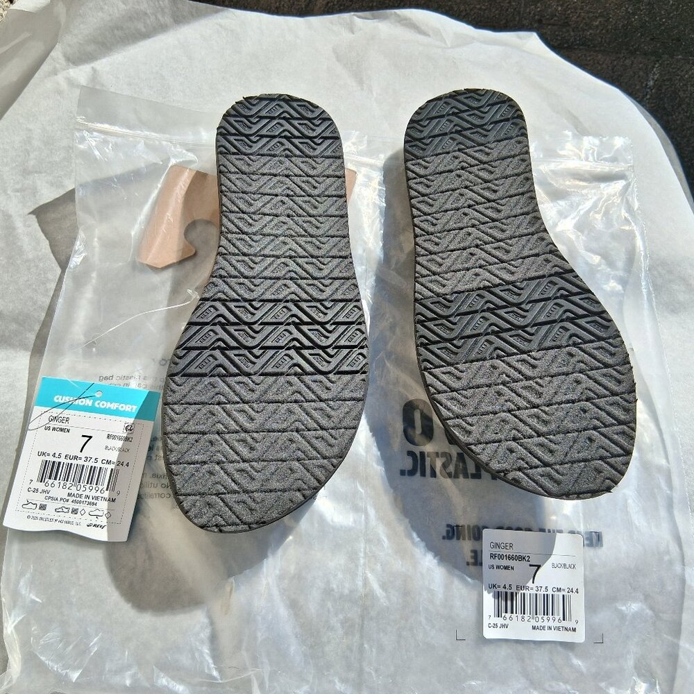 REEF GINGER Flip Flops Black Womens 7, 8 RF001660BK2 New in Bag Vegan - Picture 2 of 4